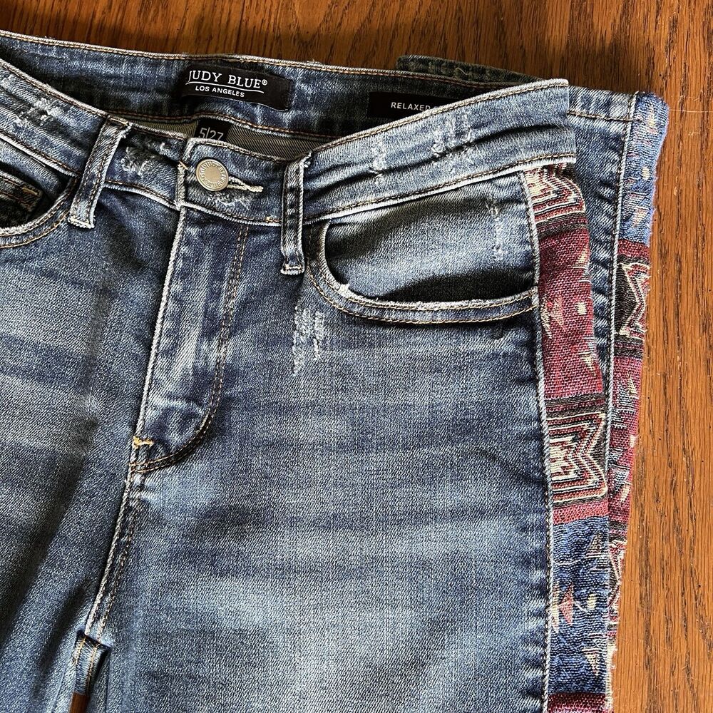 Judy Blue Jeans Womens Size 5/27 Relaxed Fit High Rise Aztec Side Hippie Boho - Picture 3 of 9